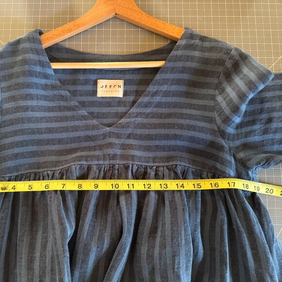 OFFON Linen Smock Mini Dress Cecile, Navy & Blue Stripes, Small - Picture 5 of 6